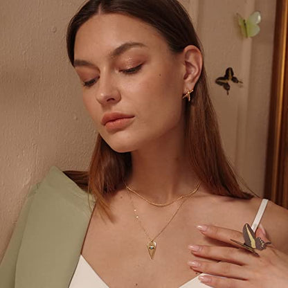 MEVECCO Dainty Pendant Layered Necklaces for Women | 18K Gold Plated Brass, 2-Piece Set With A Choker-Length Upper Layer, Wear Together Or Separately, Refined Everyday Style - style: Heart evil eye