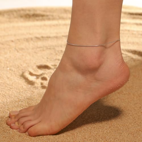 Amaxer Adjustable Stainless Steel Snake Chain Ankle Bracelet 0.04in Width Foot Chain for Women Beach Holiday Summer Vacation Jewelry - color: silver