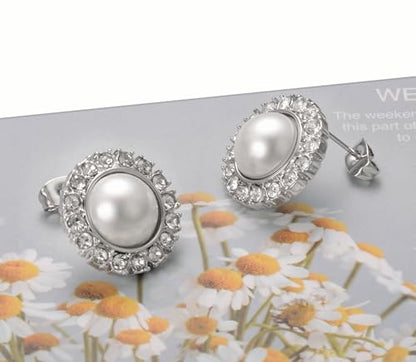Pearl and Rhinestone Stud Earrings for Women Retro Statement Earrings Wedding Party Prom Jewelry - color: Rhinestone Pearl-Silver