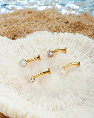 Floating Titanium Belly Button Rings Hypoallergenic G23 Titanium Internally Threaded Belly Ring 14G Belly Piercings for Women Navel Piercings Jewelry - color: round cz 14k gold plated