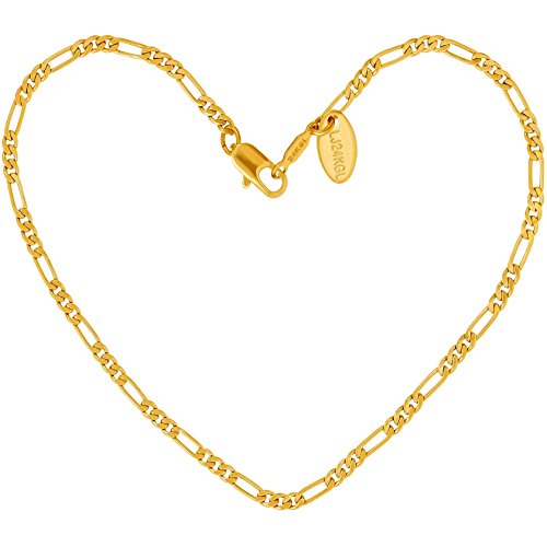 LIFETIME JEWELRY Womens Gold Anklet 2.5mm Figaro Chain Ankle Bracelets 24K Gold Plated - color: Gold