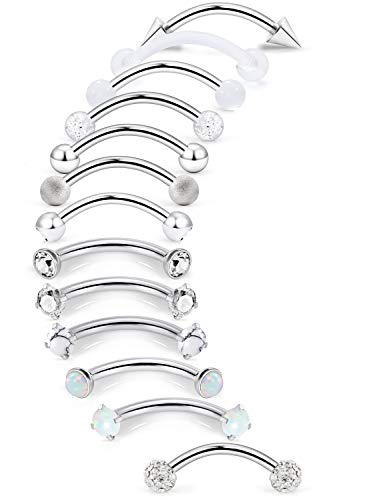 Jenxnjsjo 16g 6/8/10mm Eyebrow/Rook/Snug/Vertical-Labret/VCH/Snake-Eyes/Anti-Tragus/Christina/Daith/Belly-Button/Bridge/Hood/Surface Curved Barbell Piercing Jewelry for Women Men - color: 13PCS, Surgical-Steel, size: 8mm