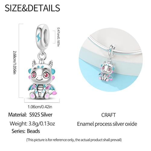 Charm for Bracelets and Necklaces Heart Cat Flower Boy 925 Sterling Silver Bead Birthday Jewelry Gift for Women - color: Cute Dragon Charm