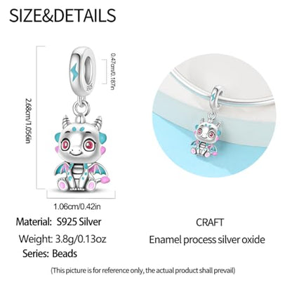 Charm for Bracelets and Necklaces Heart Cat Flower Boy 925 Sterling Silver Bead Birthday Jewelry Gift for Women - color: Cute Dragon Charm