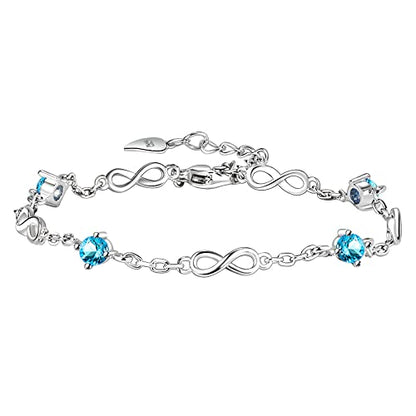 kelistom 925 Sterling Silver Bracelets for Women Teens, Love Heart Charm Chain Bracelet Bangle Fashion Jewelry Gifts - color: infinity zircon-blue
