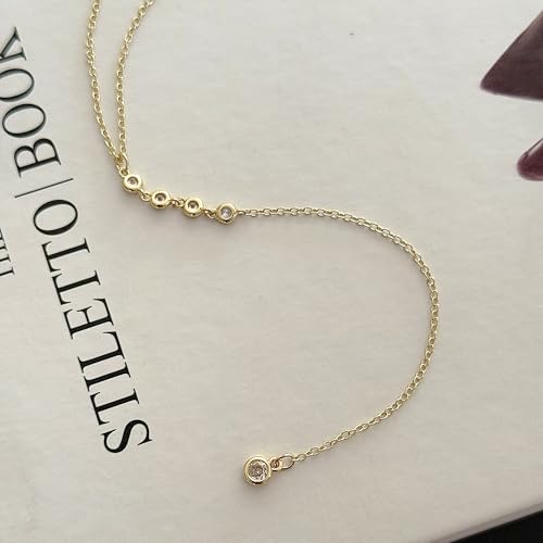 Lariat Gold Necklace for Women, Dainty Long Necklace Y-Shaped Layered Beaded Chain Drop 14k Gold Plated/Silver Necklaces Trendy CZ Diomand Simple Jewelry for Women Gift - color: Gold-Y-CZ Lariat Necklace