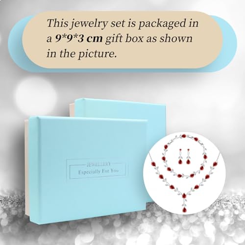 GZWHD Wedding Jewelry Sets for Bride Bridesmaid Women Cubic Zirconia Necklace Earrings Bracelet Set Gift for Mother Friend Wife Daughter Sister Party Prom Jewelry - color: Garnet