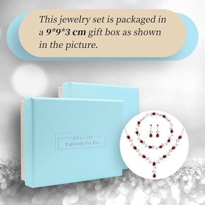 GZWHD Wedding Jewelry Sets for Bride Bridesmaid Women Cubic Zirconia Necklace Earrings Bracelet Set Gift for Mother Friend Wife Daughter Sister Party Prom Jewelry - color: Garnet