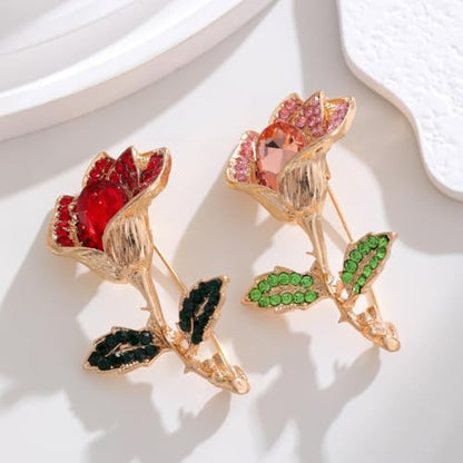 coadipress Tulip Floral Brooch Pin for Women Dainty Gold Plated Rhinestone Pearl Tulip Flower Green Leaf Broochs Pins Trendy Wedding Party Jewelry Accessories - style: Pink