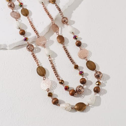 Bocar Long Necklaces for Women Trendy, Boho Layered Crystal Beaded Collar Necklaces for Women, Fashion Statement Necklaces Jewelry - color: Brown