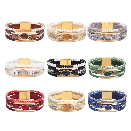 Bangle Styles Crystals Bead for Women Multiple Layer Stackable Jewelry Gift - color: F