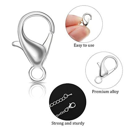 600 Pieces Lobster Clasps and Open Jump Rings Set Lobster Claw Clasps and Closures for Jewelry Making and Bracelets Bracelet Hooks Jewelry Clips(Silver) - color: Silver