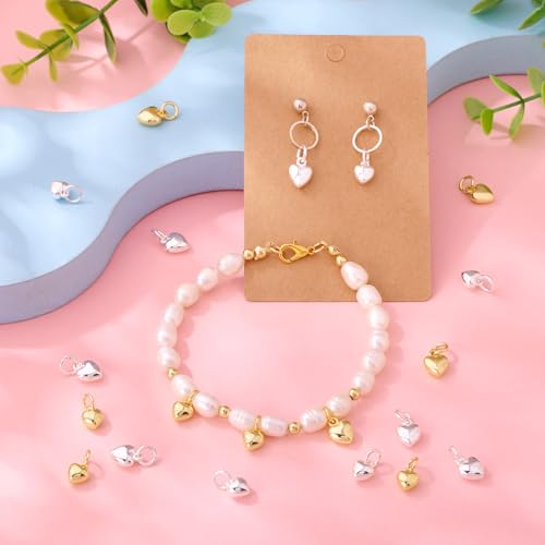 Elecrelive Crystal Heart Charms Rhinestone Heart Pendants Valentine Charms for Necklace Bracelet Earring Wedding Jewelry - color: Golden & Silver