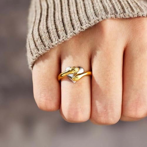 To My Daughter Hug Ring For Hope Rings, Inspirational Stainless Steel Engarved With Always With You Message Adjustable Ring for Women Non Tarnish Jewelry Gift for Her Birthday Christmas - color: Heart-Silver