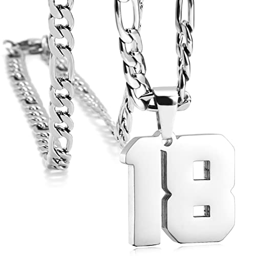 Personalized Number Necklaces for Mens,Stainless Steel Number Pendant Chain | Athletes Jersey Number Necklace;Baseball Basketball Football Sport Teams;Birthday Graduate Gift;Womens Mens Player - color: Silver, style: 18 Silver