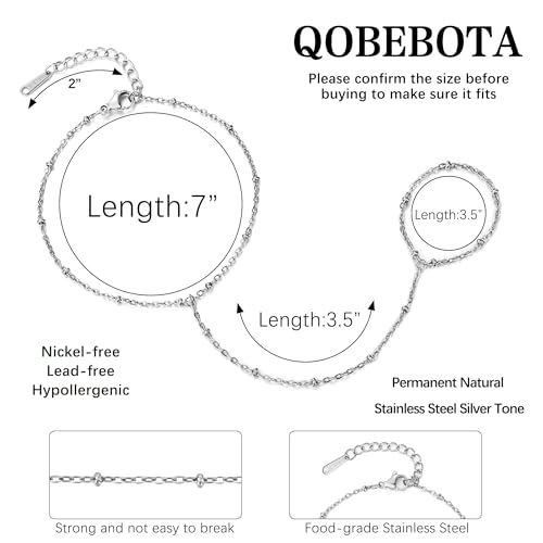 Hand Chain Bracelet Stainless Steel Gold Handchain Bracelets | Non Tarnish Handchain Bracelet for Women Summer Essentials Gold Link Bracelet Beach Waterproof Jewelry - color: Silver Bead