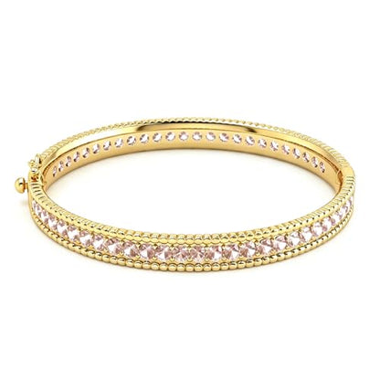 AAA Cubic Zirconia Gold Bangle Bracelet for Women | 18K Gold Plated Fully Paved With Sparkling Cubic Zirconia, Minimalist Luxury Unique Statement Jewelry, Anti-Oxidation - color: Pink