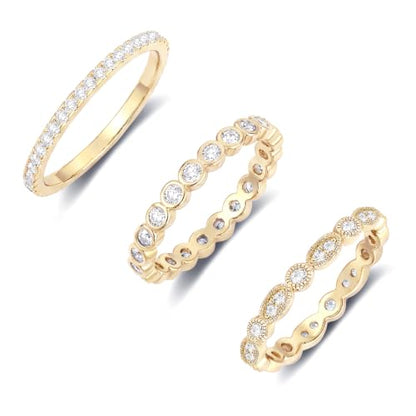 TOBENY Gold Engagement Rings for Women Non Tarnish 14K Gold Plated Stackable Cubic Zirconia Wedding Bands Ring Dainty Promise Love Eternity Stacking Thumb Ring Set Gold Bridal Rings Size 6 7 8 9 10 - color: B-3Pcs Gold Wedding Cubic Zirconia Rings