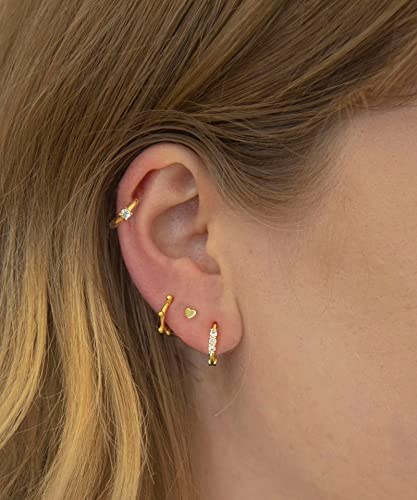 DAILY VIBES Dainty Butterfly Cross CZ Small Huggie Hoop Earrings for Women | Hypoallergenic, 14K Gold Plated Hoops, Tiny Cubic Zirconia, Cartilage Hoop Earrings for Women Trendy - color: Three Stones