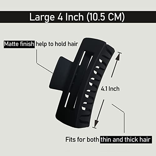 Hair Claw Clips Large Square 4 Inch Matte No Slip Big Rectangle Jaw Clip Clamp for Thick Hair Women, 3 Pack Black - color: G