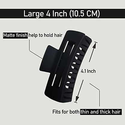 Hair Claw Clips Large Square 4 Inch Matte No Slip Big Rectangle Jaw Clip Clamp for Thick Hair Women, 3 Pack Black - color: G