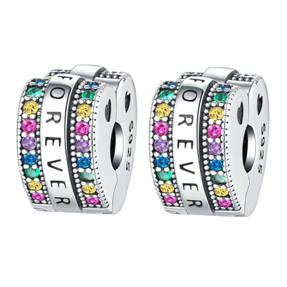 Spacer Stopper Beads for Bracelets & Necklaces, 925 Sterling Silver Beads | Smooth & Pave Cubic Zirconia (White, Blue, 18K Gold Plated) | Anti-Slide Separator Charms S925 Women Jewelry - color: 2Pcs Forever Stopper