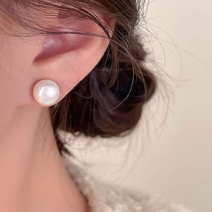 12 Pairs Composite Pearl Earrings, Hypoallergenic Mixed Sizes Simulated Round Ball Pearls Earrings Stud, Lightweight Jewelry Set for Women