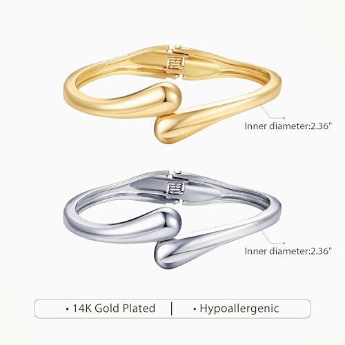 M MOOHAM Chunky Gold Bangle Bracelets for Women, Dainty 14k Gold-Plated Thicker Statement Bangles Twist Cuff Bracelet Set Stack for Women Non Tarnish Trendy Jewelry Gifts - color: 06. Drop Bangles-2PCS