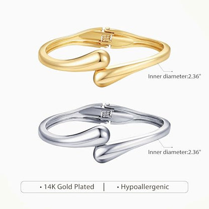 M MOOHAM Chunky Gold Bangle Bracelets for Women, Dainty 14k Gold-Plated Thicker Statement Bangles Twist Cuff Bracelet Set Stack for Women Non Tarnish Trendy Jewelry Gifts - color: 06. Drop Bangles-2PCS