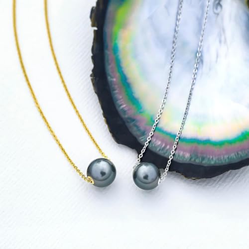 Genuine Tahitian Black Pearl Necklace for Women, 9-12mm AAAAA Handpicked Natural Black Pearl Pendant with 18K White Gold Plated Sterling Silver Chain, Luxury Jewelry Birthday Gifts for Wife, Women, Mother, Girlfriend, Anniversary, Valentines, Mothers Day