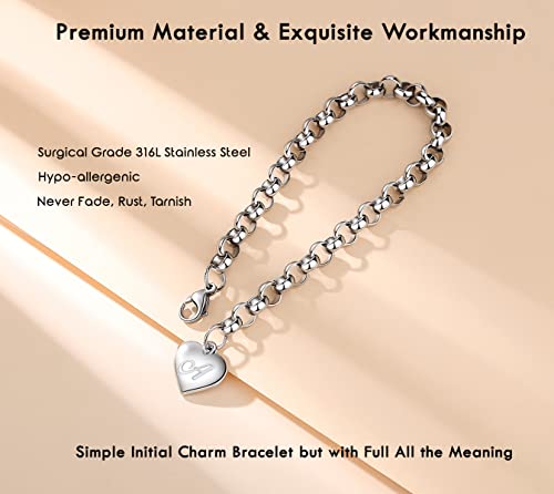 TONY & SANDY Initial Charm Bracelets for Girls Women Stainless Steel A-Z Bracelet Personalized Gifts Birthday Graduation Easter Basket Stocking Stuffers for Teens Girls Women Jewelry - style: A - Heart