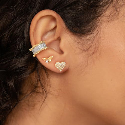Sparkle Ear Cuff for Women, Non Piercing Single | 14K Gold Plated Brass, Clear Cubic Zirconia Accents, Fixed 3.8-3.9 mm Opening, Single Non-Piercing Cuff For Ear Stacks - style: Beaded Glow