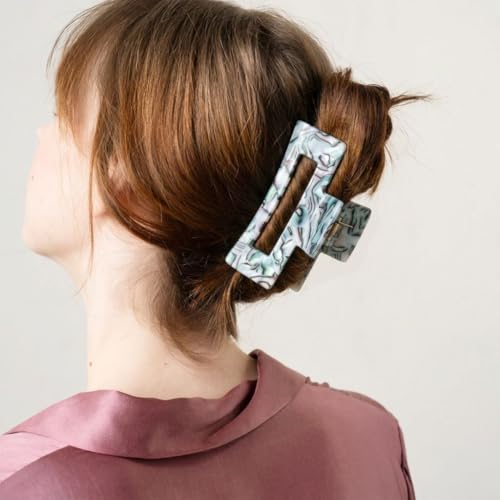 France Luxe Large Rectangle Cutout Hair Claw Clip, Strong Hold, South Sea | Secure Grip for Thick Hair, Roomier Fit for Thicker Hair, Handmade in France, Cellulose Acetate Shine, Everyday Hairstyles - color: South Sea