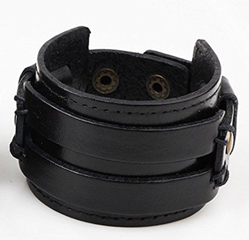 Leather Bracelet for Men Braided Stainless Steel Mens Bracelets - color: Black 2