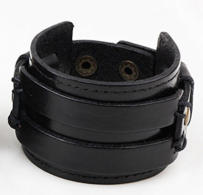 Leather Bracelet for Men Braided Stainless Steel Mens Bracelets - color: Black 2
