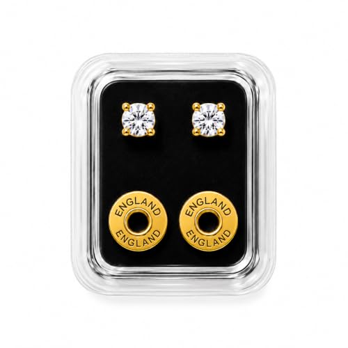 Caflon 16G CZ Sterile Piercing Studs, Hypoallergenic, 3/4/5mm, 12 Pack | FDA & EC compliant piercing studs. Nickel-safe, sterile-packaged, secure butterfly backs, tarnish-resistant finish. - size: 4mm, style: 24K Gold Plated