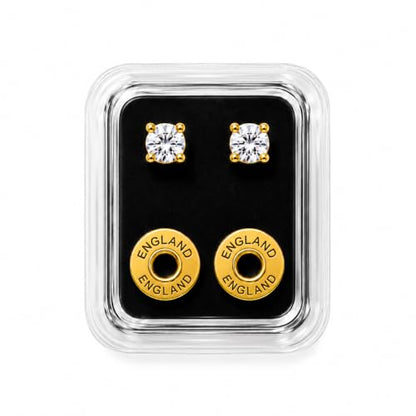 Caflon 16G CZ Sterile Piercing Studs, Hypoallergenic, 3/4/5mm, 12 Pack | FDA & EC compliant piercing studs. Nickel-safe, sterile-packaged, secure butterfly backs, tarnish-resistant finish. - size: 4mm, style: 24K Gold Plated