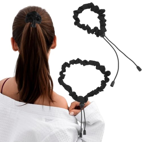 8 Pcs Adjustable Elastic Satin Hair Scrunchies Adjust Black Ties Accessories Non-Slip Polyester Bands Hair Holder Pack for Women Girls Afro Puff Thick Dreadlock Locs Updos Ponytail