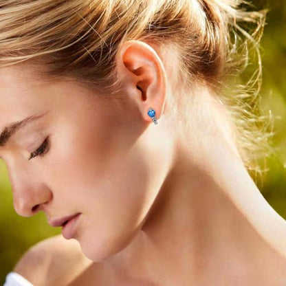 Bestyle 925 Sterling Silver Huggie Hoop Earrings Small Birthstone Hoop Earrings for Women Hypoallergenic Silver Huggie Earring,Great Birthday Earrings Gift for Daughter Wife Mom - color: 12-Blue Topaz-Hoop