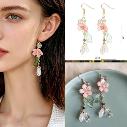 9 Pairs Flower Dangle Earrings for Women Hypoallergenic Pearl Leaf Floral Tassel Earrings Trendy Statement Long Drop Earrings Jewelry Gifts