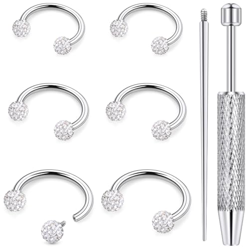 18G 16G 14G Horseshoe Septum Nose Ring Piercing Jewelry Stainless Steel Internal Thread Circular Barbell Daith Rook Earring Snake Bite Lip Ring Piercing Jewelry for Women CZ Silver Black Gold - color: Silver, size: 18 Gauge