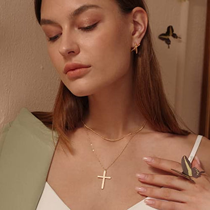 MEVECCO Dainty Pendant Layered Necklaces for Women | 18K Gold Plated Brass, 2-Piece Set With A Choker-Length Upper Layer, Wear Together Or Separately, Refined Everyday Style - style: layer cross