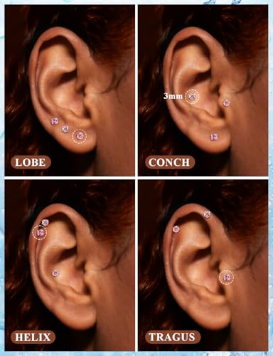 20G 18G 16G Astm F136 Titanium Internal Thread Flat Back Earrings Nose Studs Tragus Helix Conch Cartilage Lobe Earrings Medusa Labret Snake Bite Monroe Lip Ring Piercing Jewelry For Women Men - color: Pink, size: 20G-10MM Bar-CZ 3MM