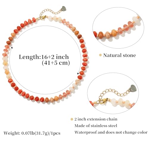 Joya Love Colorful Gemstone Beaded Necklaces For Women Trendy Rainbow Natural Stone Boho Handmade Stainless Steel Waterproof Strand Necklaces Jewelry For Women Gift - color: Red Pink