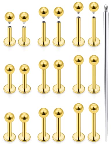 18G 16G 14G Lip Labret Medusa Nose Rings Studs Flat Back Earrings Internally Threaded 316L Surgical Steel Snake Bites Lip Rings Cartilage Tragus Helix Conch Earring Stud 6mm 7mm 8mm - color: Gold-16G（1.2mm)-6mm 8mm 10mm Bars-3mm CZ