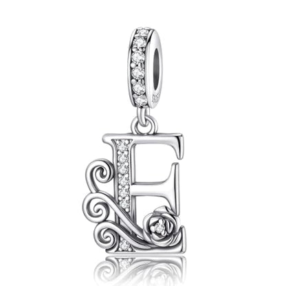 LNQOBU Complete A~Z Alphabet Charm Letter Beads, Solid 925 Sterling Silver with Cubic Stones Rose Alphabet Charm fits Pandora Bracelets Necklace Women Jewelry - color: CYT-E