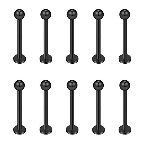 16G 316L Stainless Steel 3mm Ball Labret Monroe Lip Ring Tragus Helix Cartilage Earring Stud Barbell Bar Length 6mm 8mm 10mm 12mm Body Piercing Jewelry - color: Black, size: 12MM