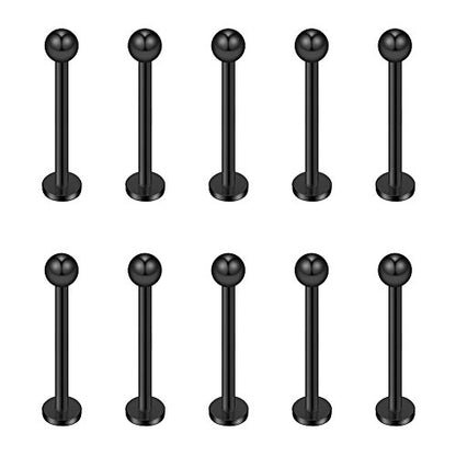 16G 316L Stainless Steel 3mm Ball Labret Monroe Lip Ring Tragus Helix Cartilage Earring Stud Barbell Bar Length 6mm 8mm 10mm 12mm Body Piercing Jewelry - color: Black, size: 12MM