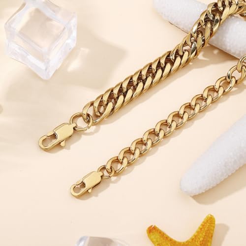 2PCS Ankle Bracelets for Women - Gold/Silver Plated Stainless Steel Anklets Set - Waterproof Layered Cuban Link Chain Anklet Bracelet Summer Beach Foot Jewelry Gifts for Women - color: Style 2-Gold