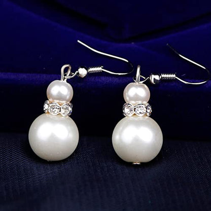tenghong2021 Fashion Classic Faux Pearl Jewelry Set Necklace Bracelet Earrings for Women Best Gift - color: White Double Layered